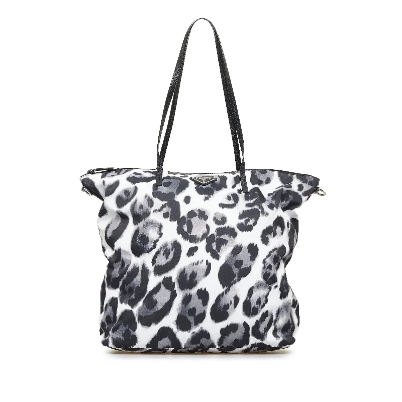 Sustainable fashion bagsPrada Tessuto Shopper Black White Printed Nylon Canvas