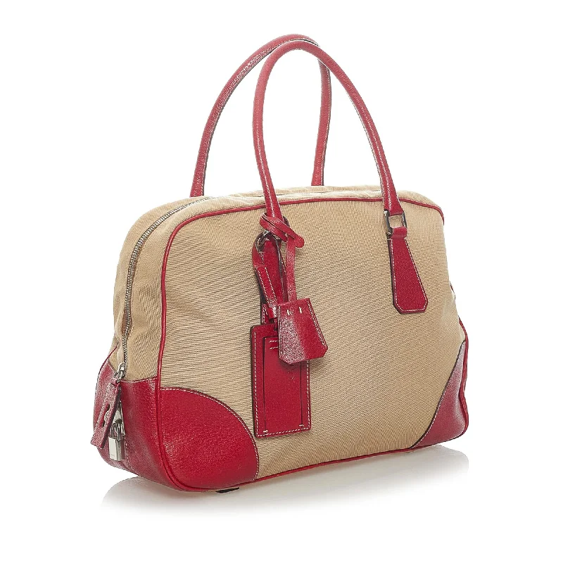 Designer bags with detachable strapsPrada Canapa Bauletto Canvas Tote Bag 33400