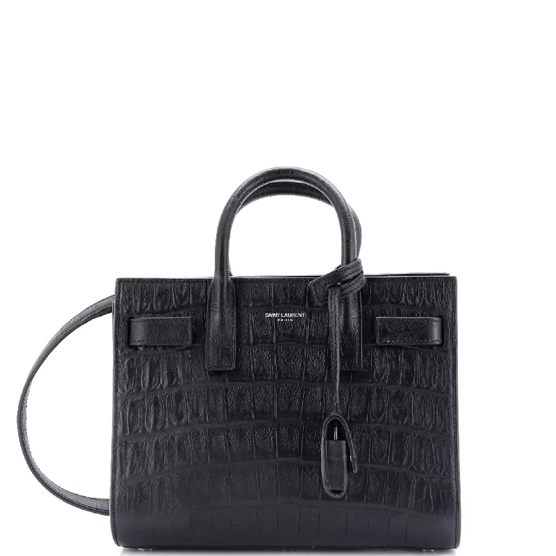 Minimalist leather handbagsSac de Jour Bag Crocodile Embossed Leather Nano