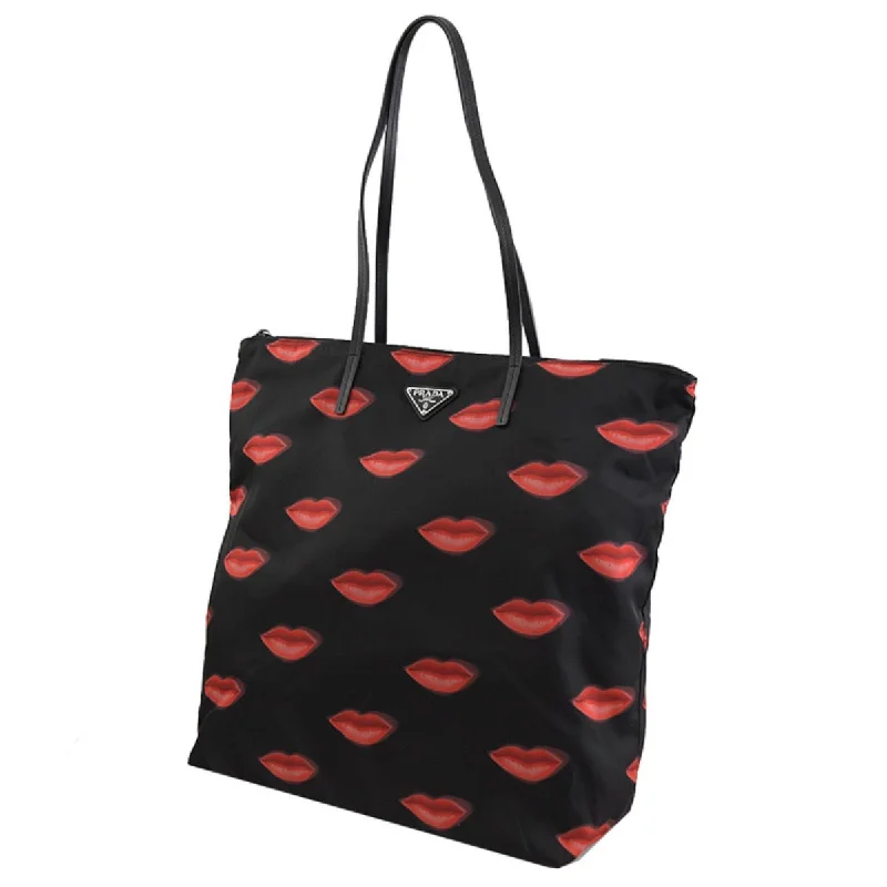 Eco-friendly tote bags for shoppingPrada Tessuto Nylon Red Lips Black Shopping Tote 1BY300