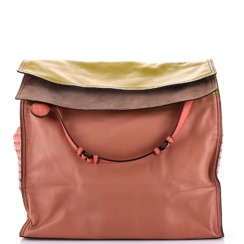 Eco-friendly tote bags for shoppingPalio Fold Over Tote Colorblock Nappa Leather With Intrecciato Detail