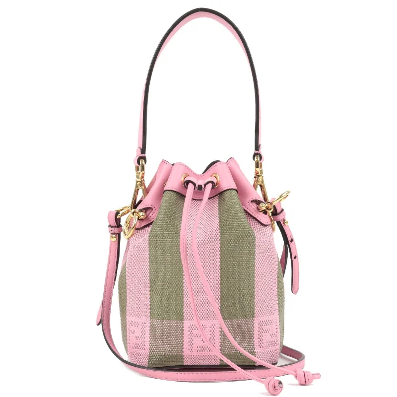 Crossbody bags for everyday useFENDI Pequin Raffia Leather Montresor Mini Bag Pink 8BS010