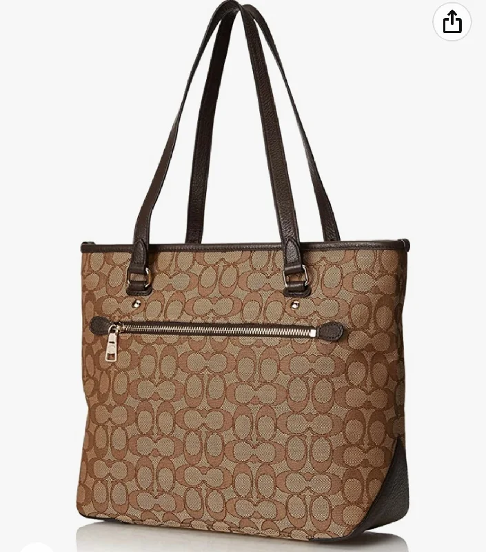 Customizable monogram bagsCOACH Signature Zip Top Shoulder Bag in Khaki C Jacquard