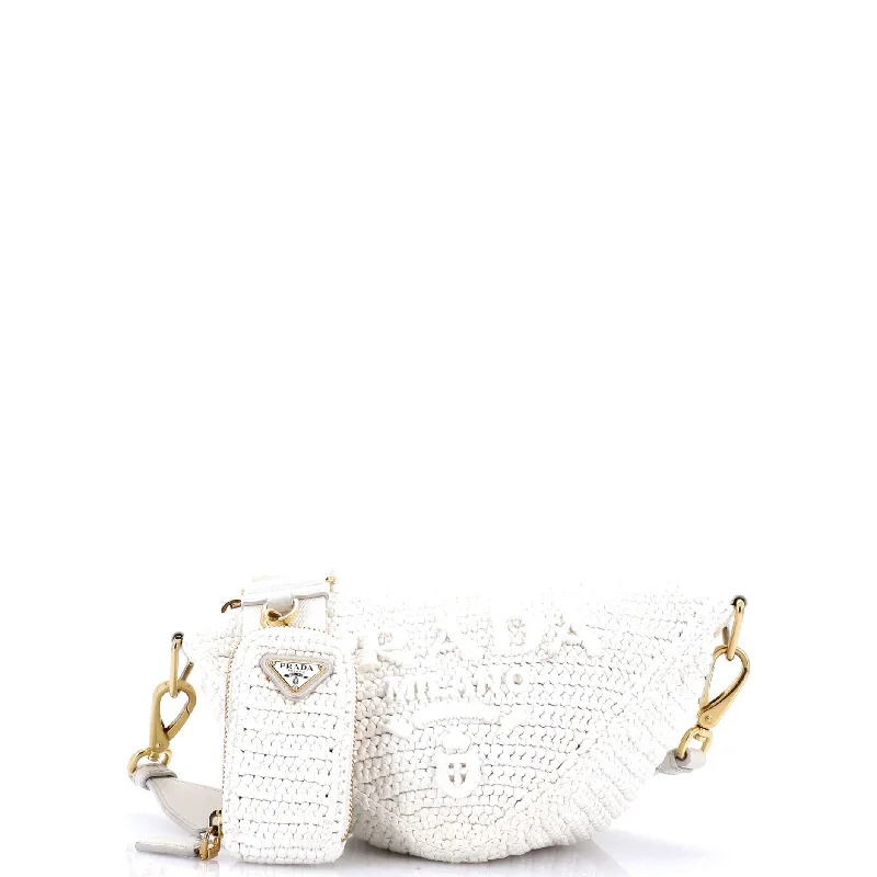 Customizable monogram bagsTriangle Logo Zip Crossbody Bag Crochet Raffia Small