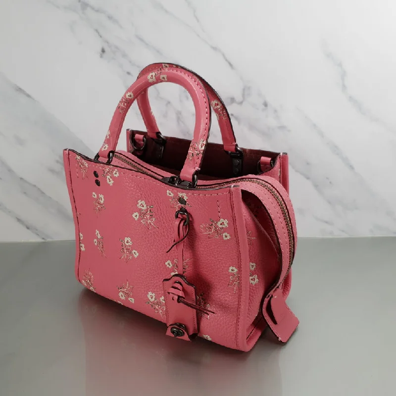 Luxury handbags 2025Coach Rogue 25 in Pink Floral Bow - Pebble Leather Handbag - SAMPLE BAG