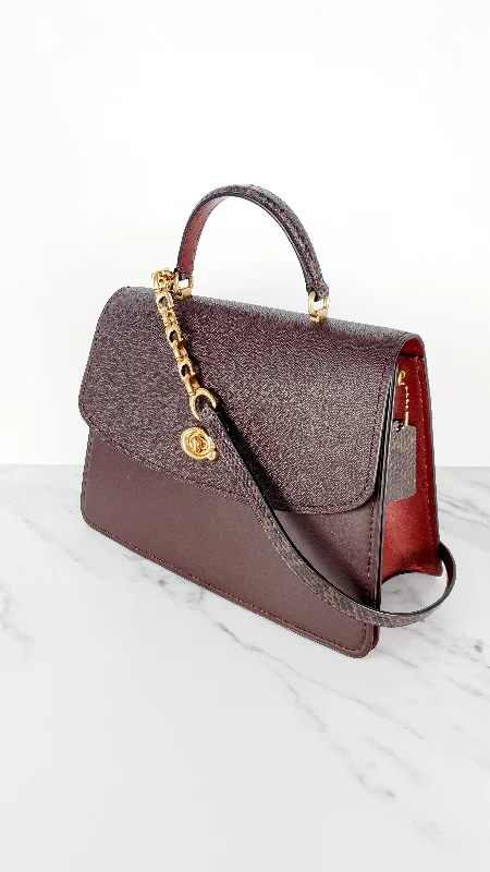 Best bags for weekend getawaysCoach Parker 32 Tophandle Carryall in Oxblood Burgundy Colorblock with Snakeskin Details - Handbag Exotic Crossbody Bag Coach 73969