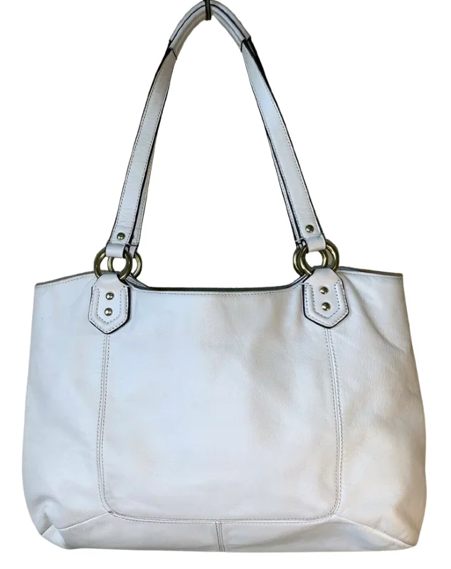 Durable leather bags for daily useCOACH Campbell Leather Large Satchel Belle Carryall Cream