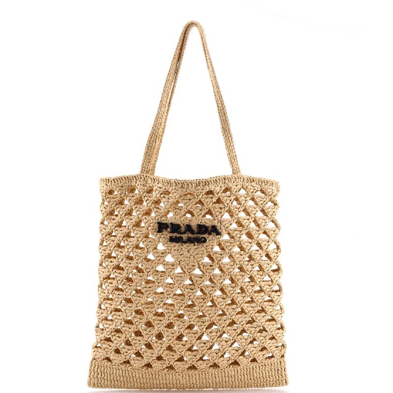 Luxury bags with chain strapsTriangle Logo Tote Raffia Crochet Small