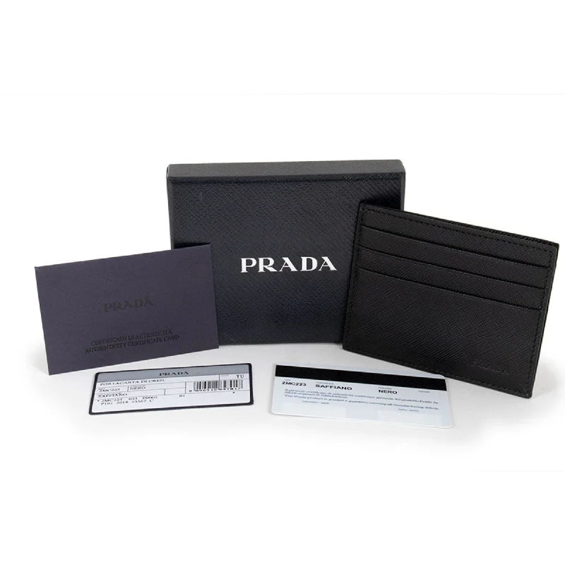 Affordable leather bagsPrada Saffiano Nero Black - Gray Card Holder Silver Logo