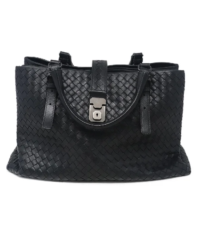 Compact crossbody bags for travelBottega Veneta Black Woven Leather Satchel