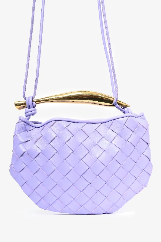 Designer bags with gold hardwareBottega Veneta Purple Mini Sardine Intrecciato Leather Crossbody Bag