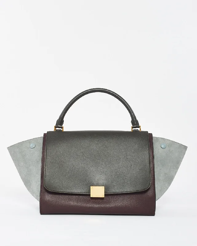 Vintage-inspired handbagsCeline Burgundy Leather and Grey Suede Tri-Color Trapeze Bag