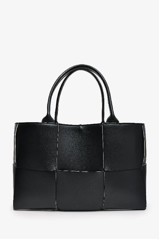 Luxury bags with exotic skinsBottega Veneta 2021 Black Intrecciato Leather Medium Arco Tote with Pouch