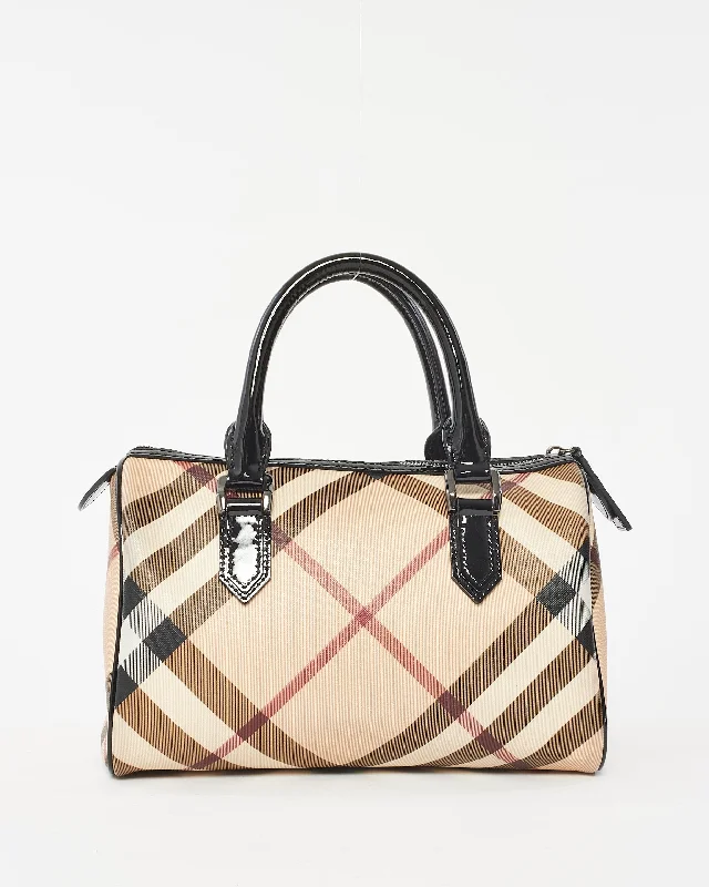 Luxury handbags 2025Burberry Beige & Black Nova Check Canvas and Patent Leather Chester Boston Bag