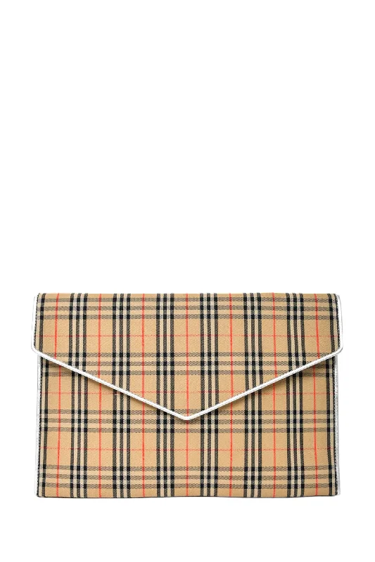 Large capacity travel bagsBurberry Nova Check Canvas Envelope Pouch With Silver Trim