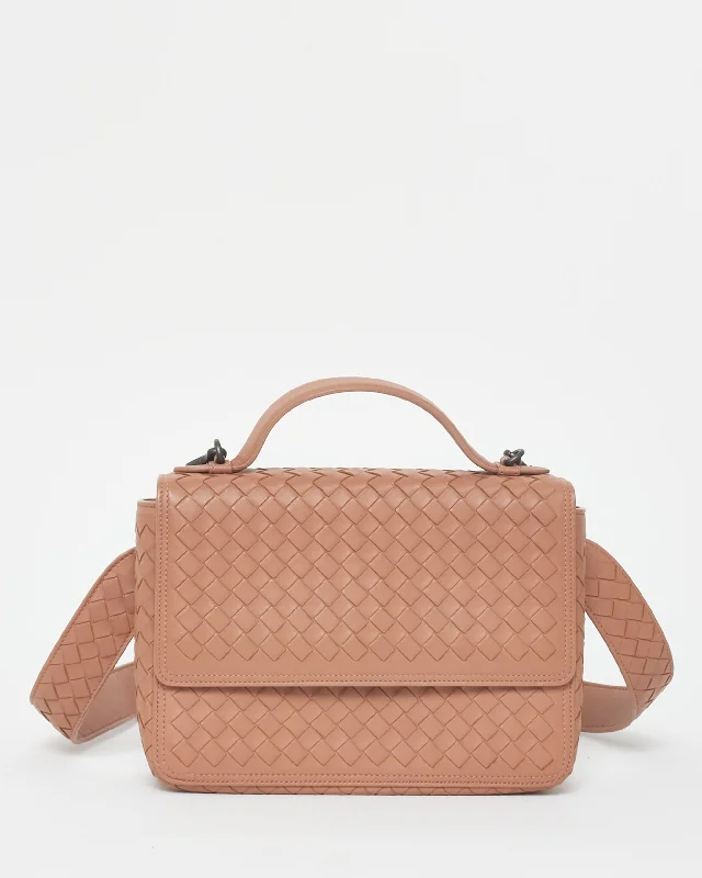 Affordable luxury bags Bottega Veneta Vintage Blush Pink Leather Intrecciato Top Handle Bag