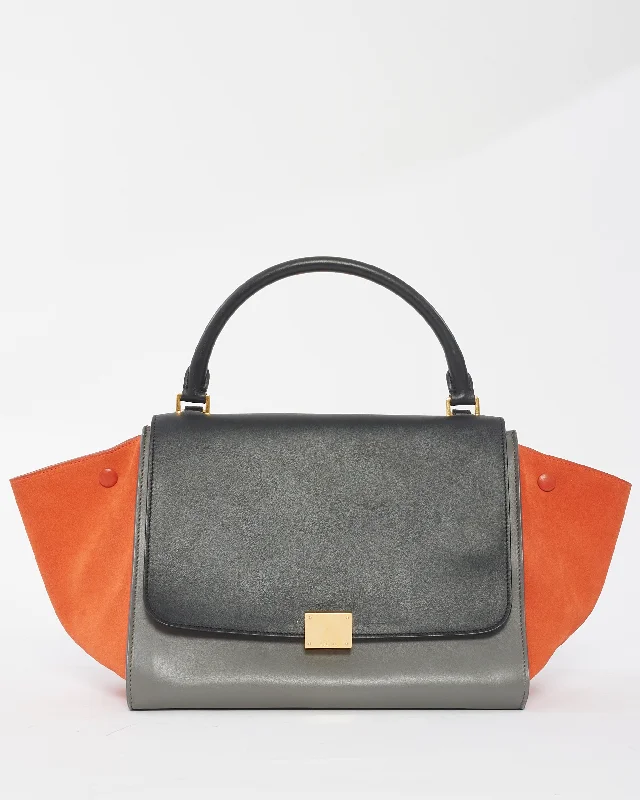 Large capacity travel bagsCeline Grey Orange Black Leather & Suede Trapeze Bag