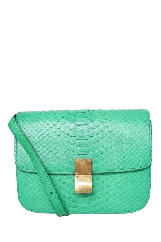 Elegant clutch bags for weddingsCeline Green Python Leather Medium Box Crossbody