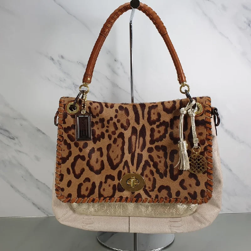 Minimalist leather handbagsRare Coach Calf Hair Leopard Ocelot Snake Embossed Shoulder Bag